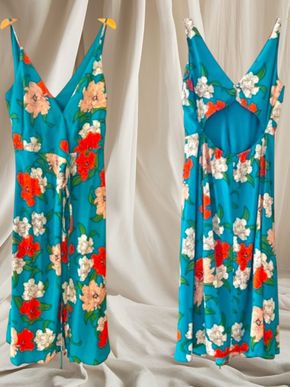 NWOT Lulus Country Club Teal Blue Floral Print Wrap Dress Size Small
